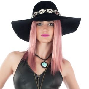 Concho Fur Felt Wide Brim Floppy Hat one size NWT